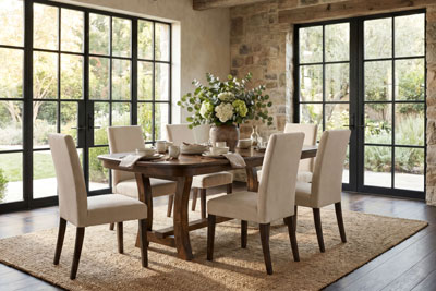 Woodside Woodworks Camp Hill Trestle Table Dining Room Furniture Set