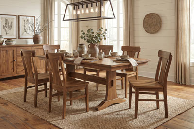 Woodside Woodworks Sadie Trestle Table Dining Room Furniture Set Rustic Hickory Almond